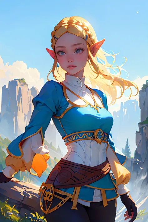 ((work of art, Maximum quality, high resolution)), ((highly detailed 8K unified CG wallpaper)), 1 girl, Princess Zelda, shorth h...