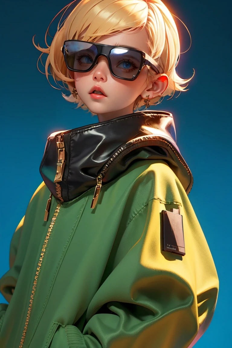 Blind Box,Simple Background,Blind Box,Simple Background,Boyish Short Hair，blonde，Margiela，balenciaga，Vetements,High Fashion，Black clothes，sunglasses，whole body，male