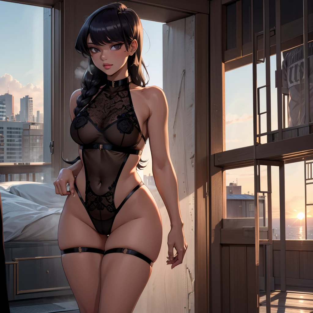 visage détaillé, cheveux longs,Komi Shuuko, 8k, HD, HDr, ouvrir_lingerie,wearing ouvrir_lingerie,