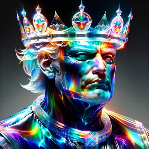 hyper detailed masterpiece, dynamic realistic digital art, incredible quality,transparentes,Donald Trump,  wearing a crown unite...