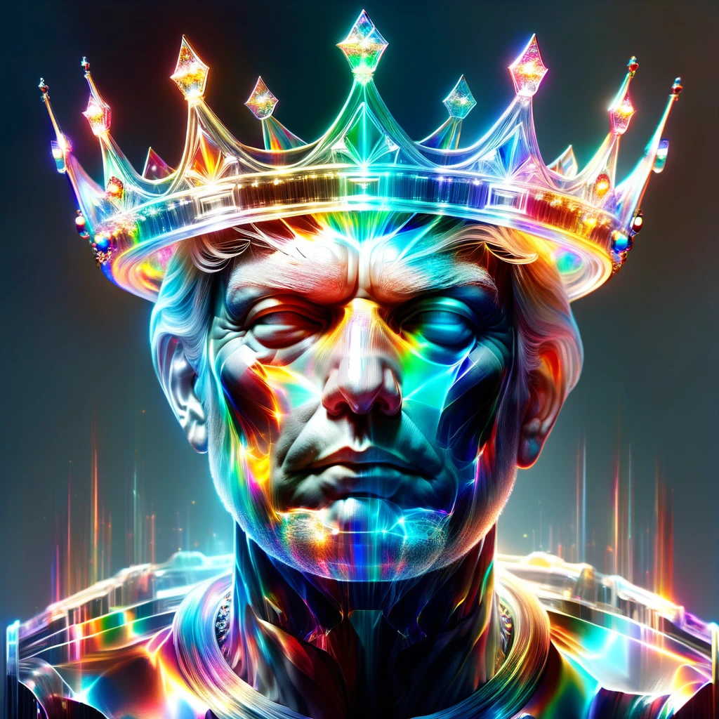 hyper detailed masterpiece, dynamic realistic digital art, incredible quality,transparentes,Donald Trump,  wearing a crown united states shirt DonMSp3ctr4lXL