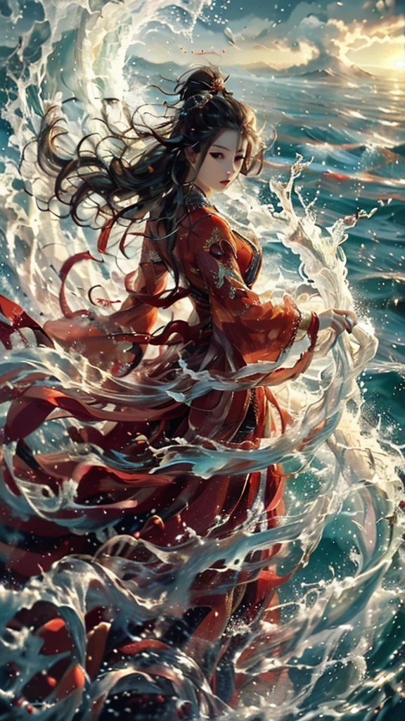 haifeisiv6,anime,a woman in a red dress is in the water,beautiful render of tang dynasty,greg rutkowski highly detailed,sea spray,ultra realistic concept art,liquid light,asian sun,azure waves of water,peacefully drinking river water,whirling,ride the wind and waves,
Best quality,masterpiece,ultra high res,wonderful colors, marvelous composition, ambient atmosphere, intricate, dynamic, rich deep color, cinematic, extremely complex, vibrant, magical scenic full focus, professional, fantastic, surreal, beautiful, dramatic, inspiring, fascinating, epic