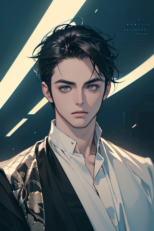 (best quality digital art digital illustration 4k high resolution beautiful image hyper-detailed image perfect lines soft lighting night environment smooth zoom perfect face) (1:1 photorealistic) (neutral colors hdr 1.4) (anime style) an adult 25 year old man (expressionless perfect detailed face) medium black hair modern clothes dystopia