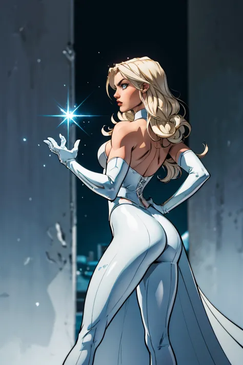 Sexy Emma Frost dos X-Men,illustration,high resolution,ultra detali,realisitic:1.37,[fierce attitude],beautiful detailed eyes,be...