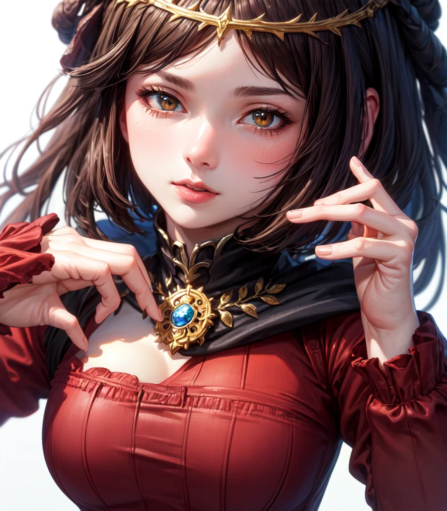 (Highest quality, masterpiece, Very detailedな, Very detailed, Exquisite, 16K,Full HD),(White Background:1.5),、Big Breasts,serana,No text,(((Detailed fingers))),Upper Body