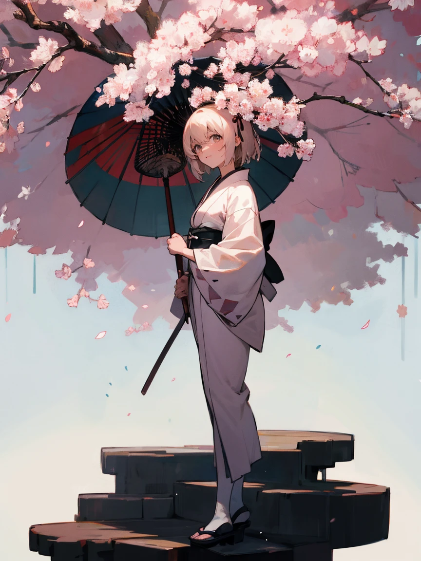 {Extremely detailed 8K wallpaper}, {masterpiece}, {Best Quality}，Alone，full body shot，Okita Souji，short hair, kimono，Haori Cerezo, cherry tree, sensual