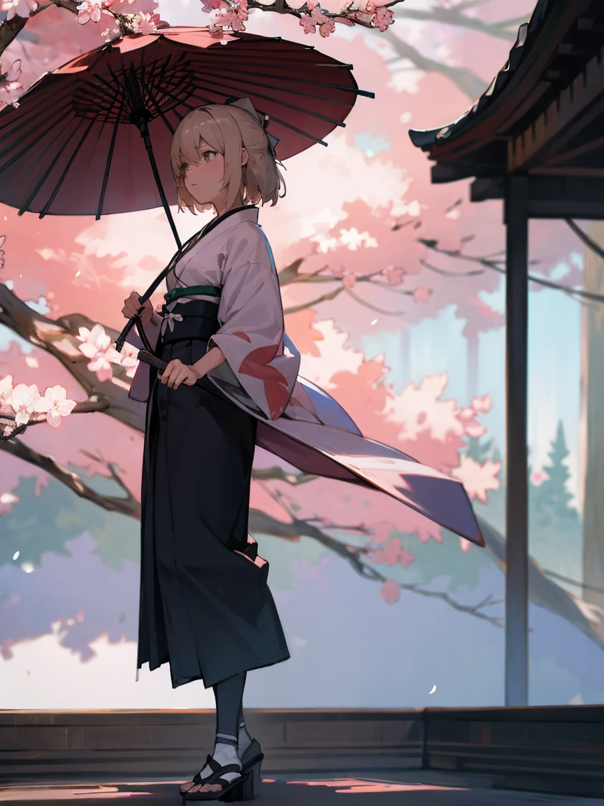 {Extremely detailed 8K wallpaper}, {masterpiece}, {Best Quality}，Alone，full body shot，Okita Souji，short hair, kimono，Haori Cerezo, cherry tree, sensual