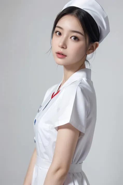 1 girl,(wearing white nurse clothes:1.2),(raw photos, highest quality), (realistic, photo-realistic:1.4), masterpiece, very deli...