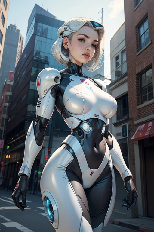 There is a woman dressed as a robot posing next to an old building, beautiful half-cyborg white girl, cute cyborg girl, Linda cyborg girl, perfect robot girl, cyborg girl, young cyborg, beautiful female robot, Beautiful robot woman, cyborg girl, perfect cyborg female, porcelain cyborg, female robot, beautiful cyborg image