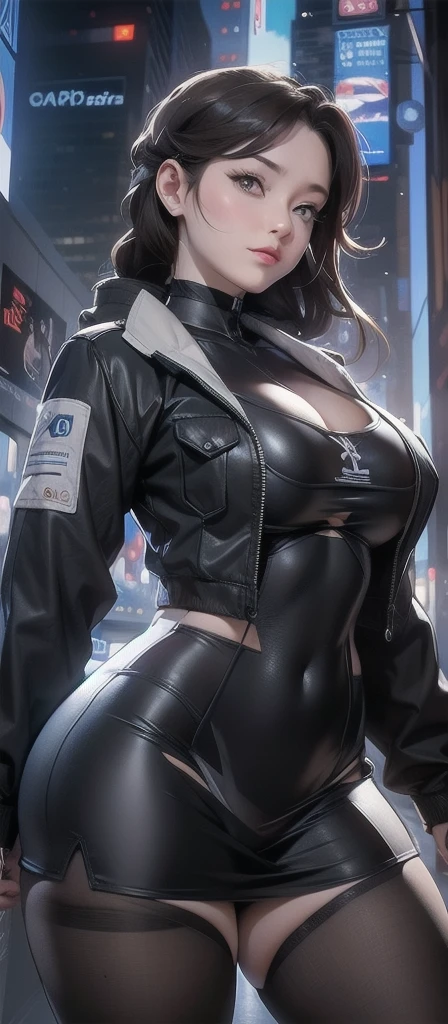 a cartoon of a woman in uniform in a city, melhor papel de parede de anime 4K konachan, cyberpunk anime digital art, anime style 4K, anime wallpaper 4k, Thick, trends on cgstation, 4K manga wallpaper, cyberpunk oppai, Ilya Kuvshinov. 4K, detailed anime digital art, digital anime art