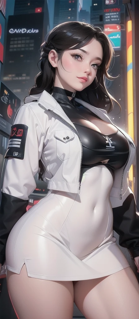 a cartoon of a woman in uniform in a city, melhor papel de parede de anime 4K konachan, cyberpunk anime digital art, anime style 4K, anime wallpaper 4k, Thick, trends on cgstation, 4K manga wallpaper, cyberpunk oppai, Ilya Kuvshinov. 4K, detailed anime digital art, digital anime art