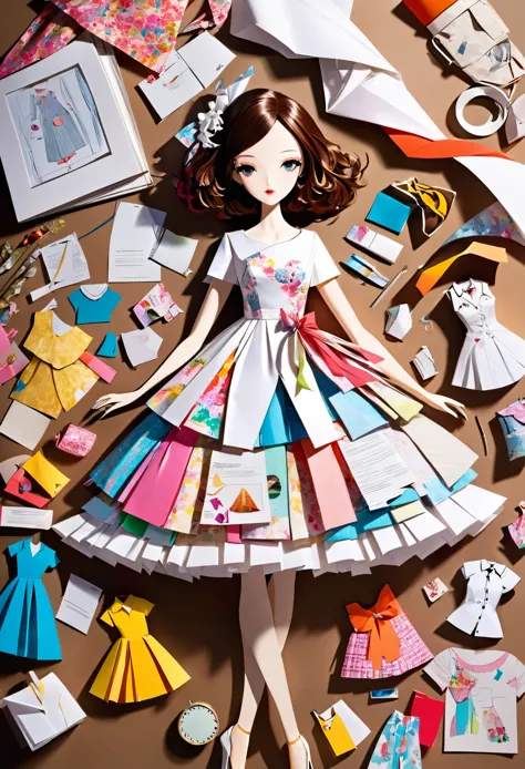 conceptual installation art, 2.5D, paper fashion models, paper clothes, dress-up dolls, lots of clothes to change, paper craft