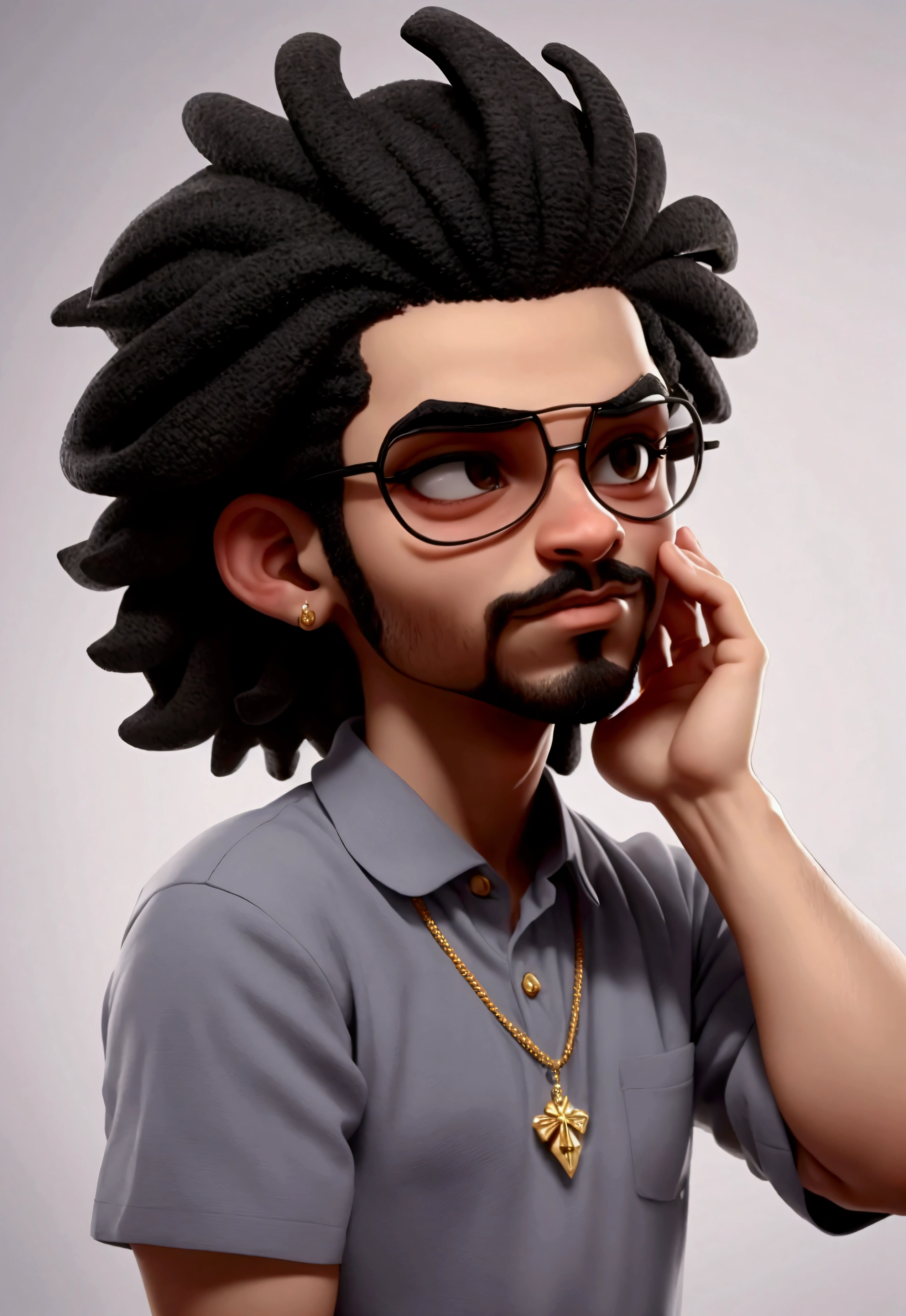 httpS://S.mj.Correr/LMrRXm4uv2c uma caricatura de um deSenho em eStilo catuniSta de Ziraldo de um homem negro afro-braSileiro de meia-idade, 30 anoS, com cabelo griSalho branco eStilo dreadlook cortado curto à máquina naS lateraiS 1. Ele eStá com aS mãoS na cabeça com expreSSão de preocupação e um Suéter liStrado de gola alta com textura.. A expreSSão em Seu roSto é de deSeSpero.. Certifique-Se de deStacar SuaS caracteríSticaS faciaiS excluSivaS, like the hairline, o formato do nariz e doS óculoS. Mantenha a caricatura em eStilo realiSta, com atenção aoS detalheS e SombraS. USe uma paleta de coreS neutraS e evite exagerar naS caracteríSticaS, preServando a Semelhança com o indivíduo retratado na foto."