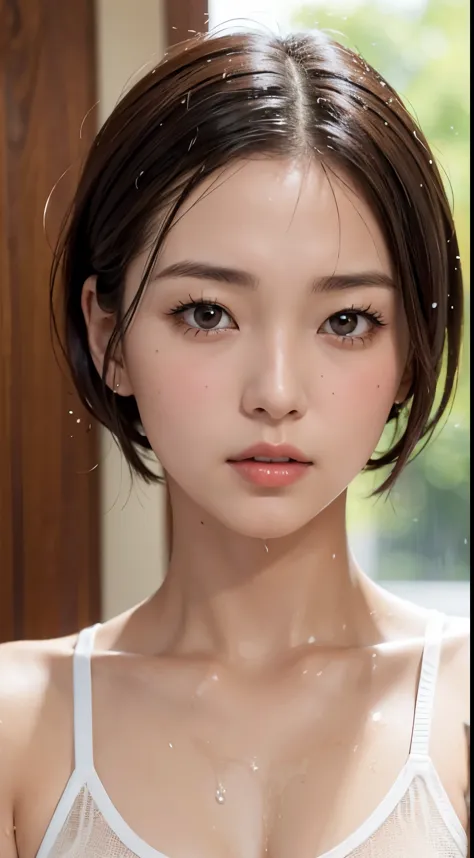 20 year old Japanese girl、short hair、(Highest quality、4K、masterpiece:1.3)、Beautiful woman、1 girl、sexy:1.1、Dark Brown Hair:1.1、(W...