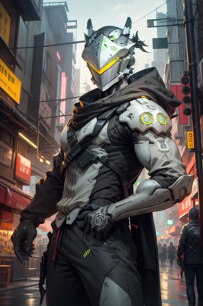 (masterpiece, best quality:1.2),intricate details,a OWgenji,neon city,