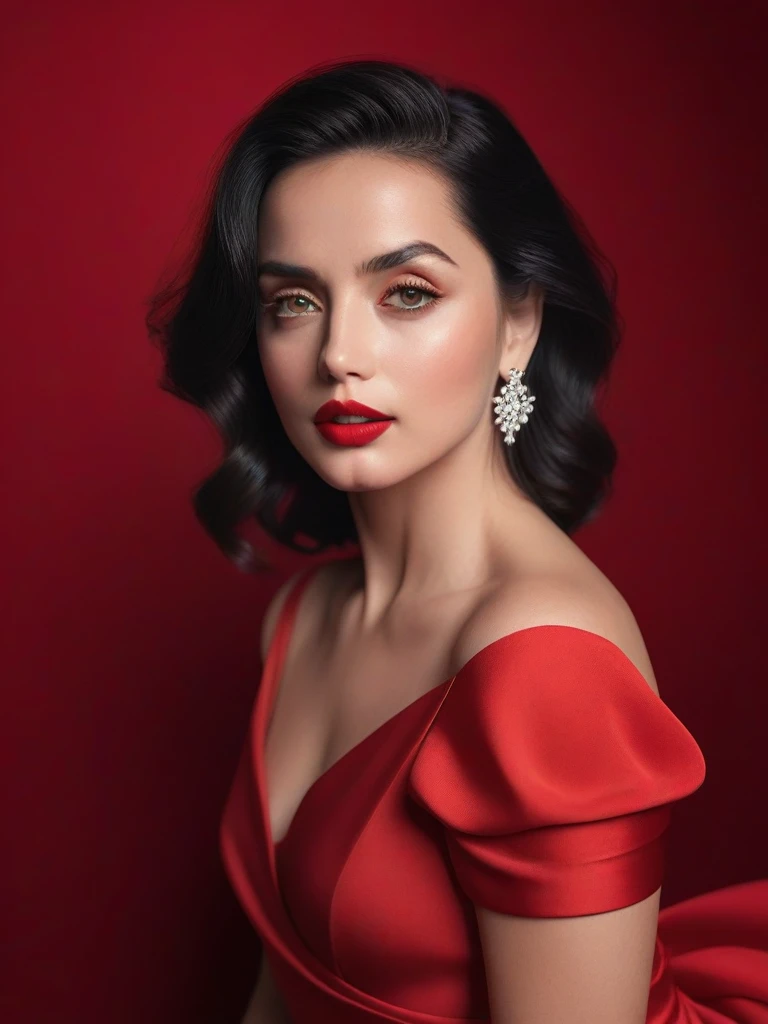 (best quality,4k,8k,highres,masterpiece:1.2),ultra-detailed,(realistic,photorealistic,photo-realistic:1.37),beautiful eyes,beautiful lips,detailed face,red lipstick, black hair, gorgeous woman, red dress, red shoes, elegant fashion model,elegant look,long eyelashes,confident expression,flawless skin,posing gracefully,flowing fabric, red soft and silky material, graceful movement, vibrant colors,artistic lighting, studio photo shoot, full body frame, dreamy atmosphere, all red background