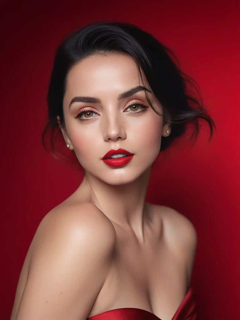 (best quality,4k,8k,highres,masterpiece:1.2),ultra-detailed,(realistic,photorealistic,photo-realistic:1.37),beautiful eyes,beautiful lips,detailed face,red lipstick, black hair, gorgeous woman, long eyelashes, sexy, small breast, nude, confident expression ,flawless skin,posing gracefully,flowing fabric, red soft and silky material, graceful movement, vibrant colors,artistic lighting, studio photo shoot, full body frame, dreamy atmosphere, all red background