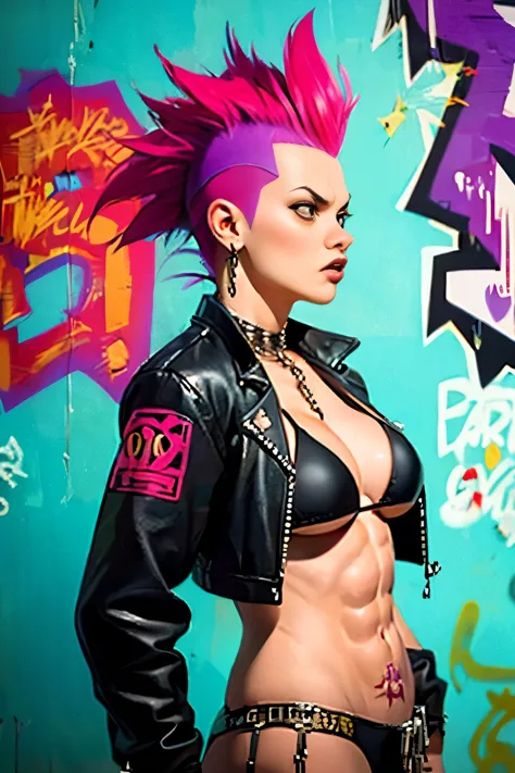 (artwork, best quality:1.2), 1 girl , ((side view)) , cinematic, comic style, intrincately detailed, "punk girl",(( in dynamic s...