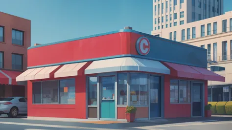 the exterior of a modern american diner, empty, day time, highly detailed