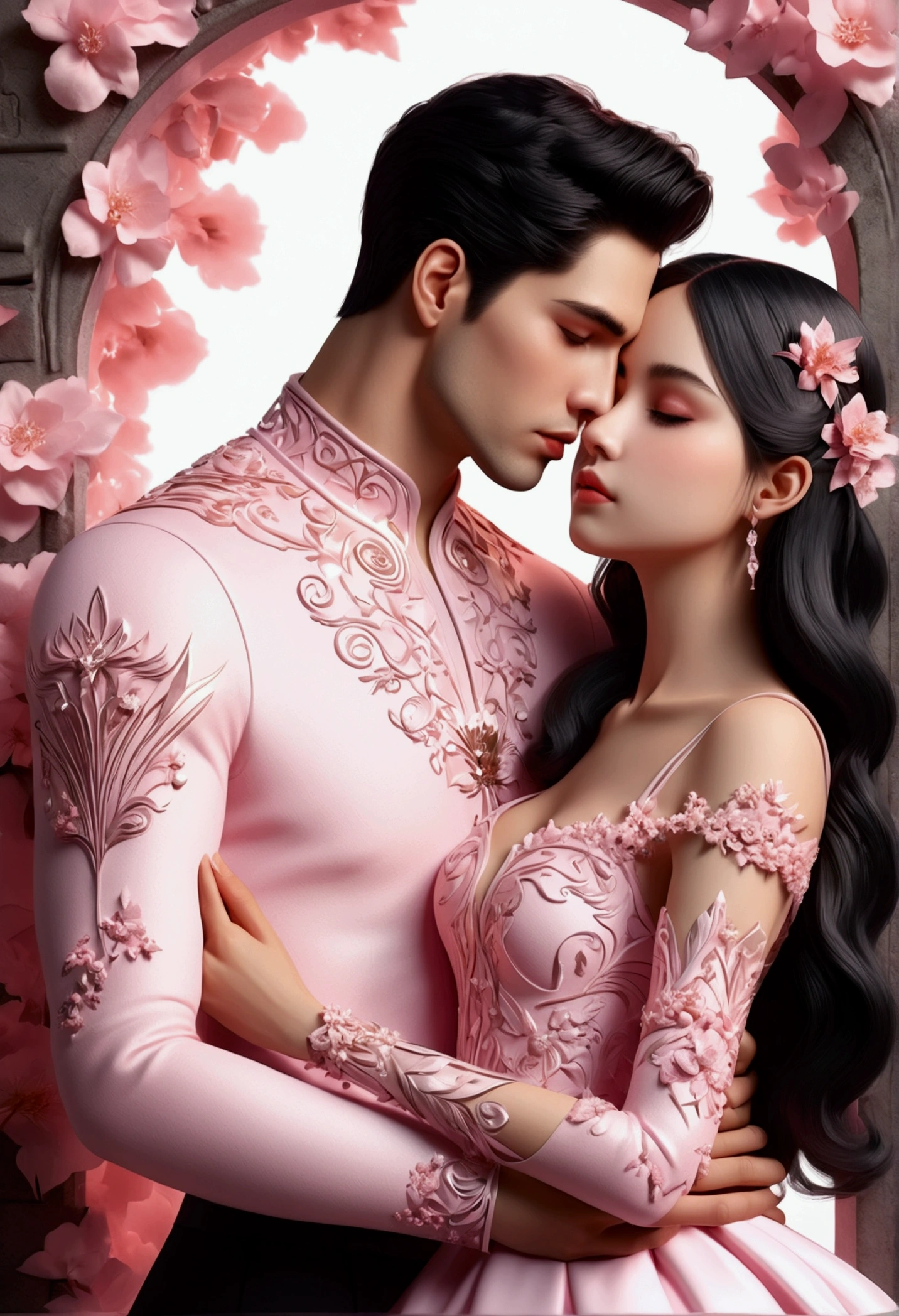 Beautiful fantasy art　Beautiful couple　Soft Pink　(((8k)))