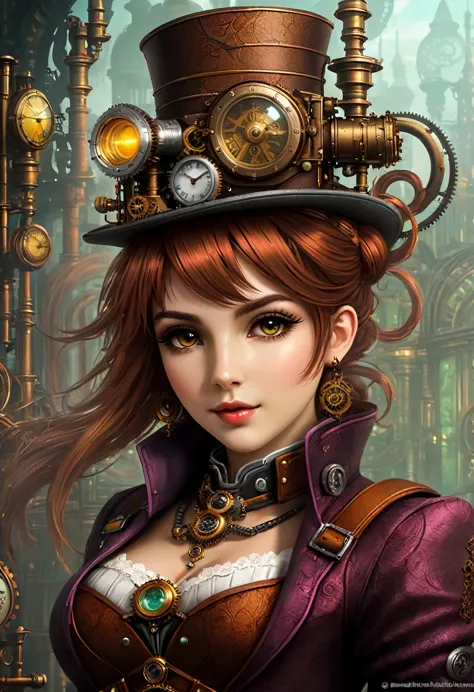 (((candber girl))) adorned with steampunk elements, blending perfectland into a candberpunk environment, (mysterious) and (dands...