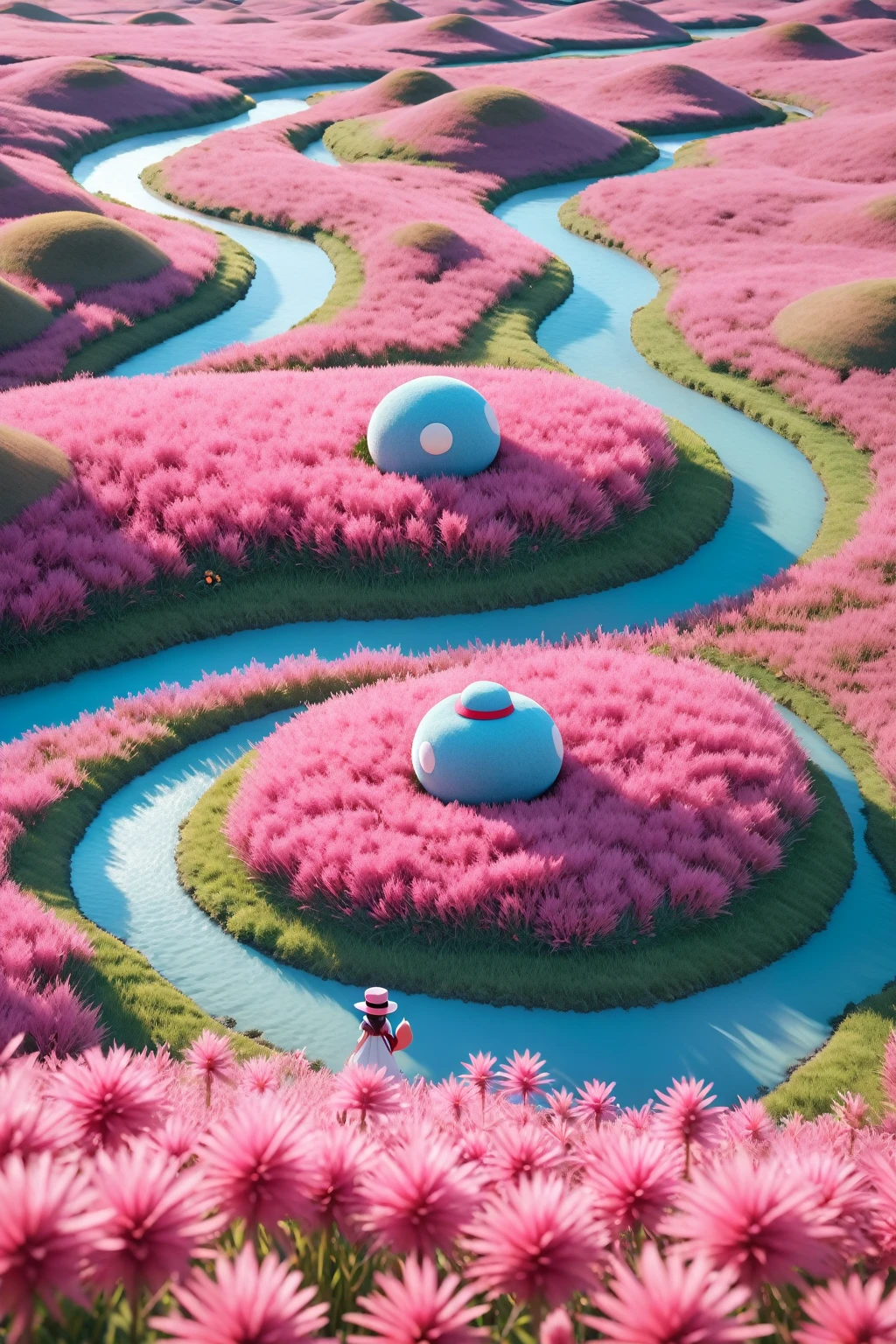 ((masterpiece,High resolution,Highest quality,8k))
(the hatters_Pokemon,Pink and light blue)
grassland