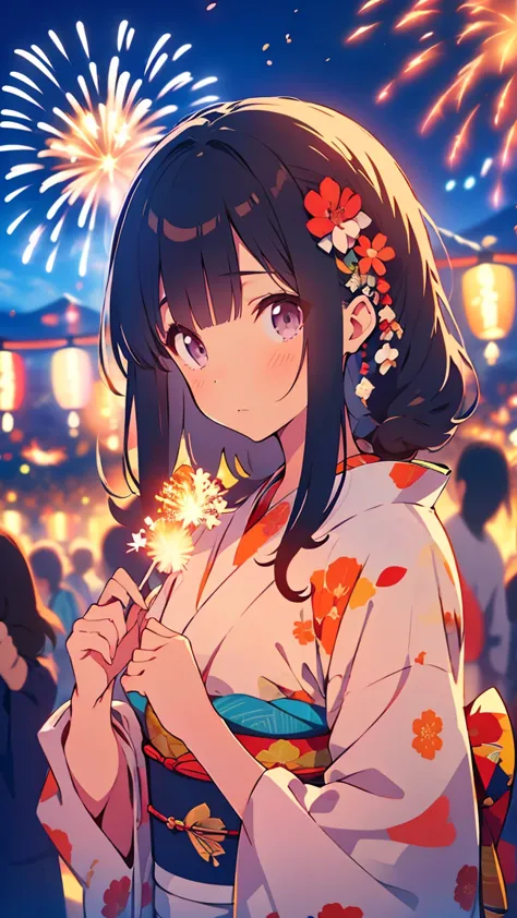 ((masterpiece)), ((best quality)), perfect detailed eyes, perfect detailed face, ultra-detailed nose, Summer festival, yukata, t...