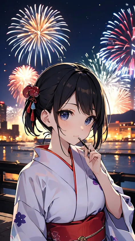 ((masterpiece)), ((best quality)), perfect detailed eyes, perfect detailed face, ultra-detailed nose, summer festival, yukata, t...