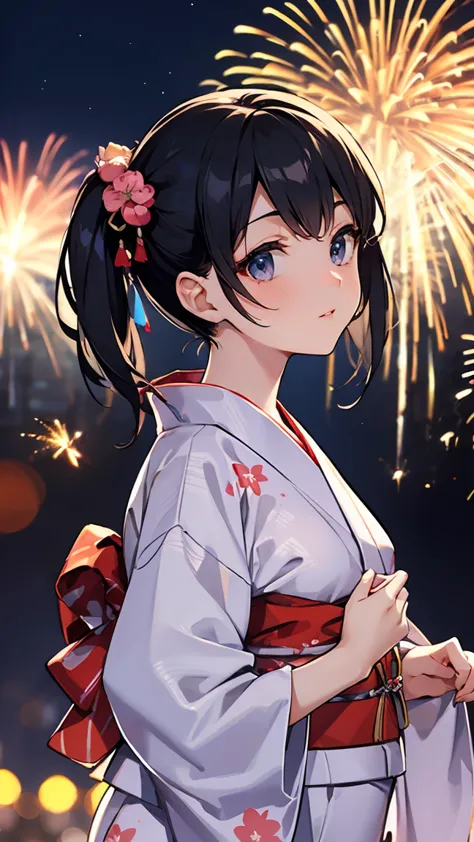 ((masterpiece)), ((best quality)), perfect detailed eyes, perfect detailed face, ultra-detailed nose, Summer festival, yukata, t...