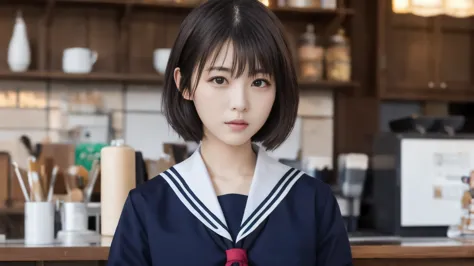 one girl, (highest quality:1.4), (very detailed), (very detailed美しい顔), 日本のsailor suit, great face and eyes, iris,medium hair, bl...