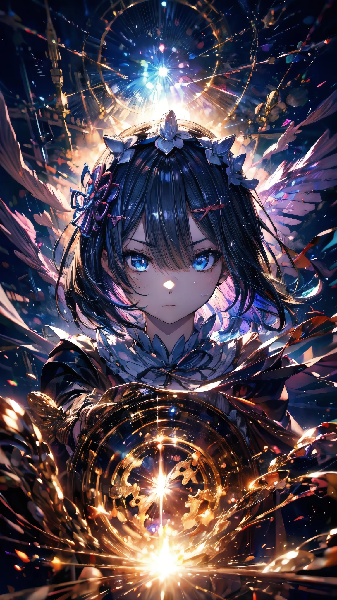 (Highest quality),(masterpiece), 8k,Very detailed, Detailed light, Best Shadow,Detailed reflective eyes, Beautiful Eyes, Very detailedな顔,Shiny Hair,2 people,Gloss,semi-long,enchanting,Expressionless,Quiet anger,whole body,front,Re:Zero,darkness,face is dirty for painting,Dynamic Angle,Lock,