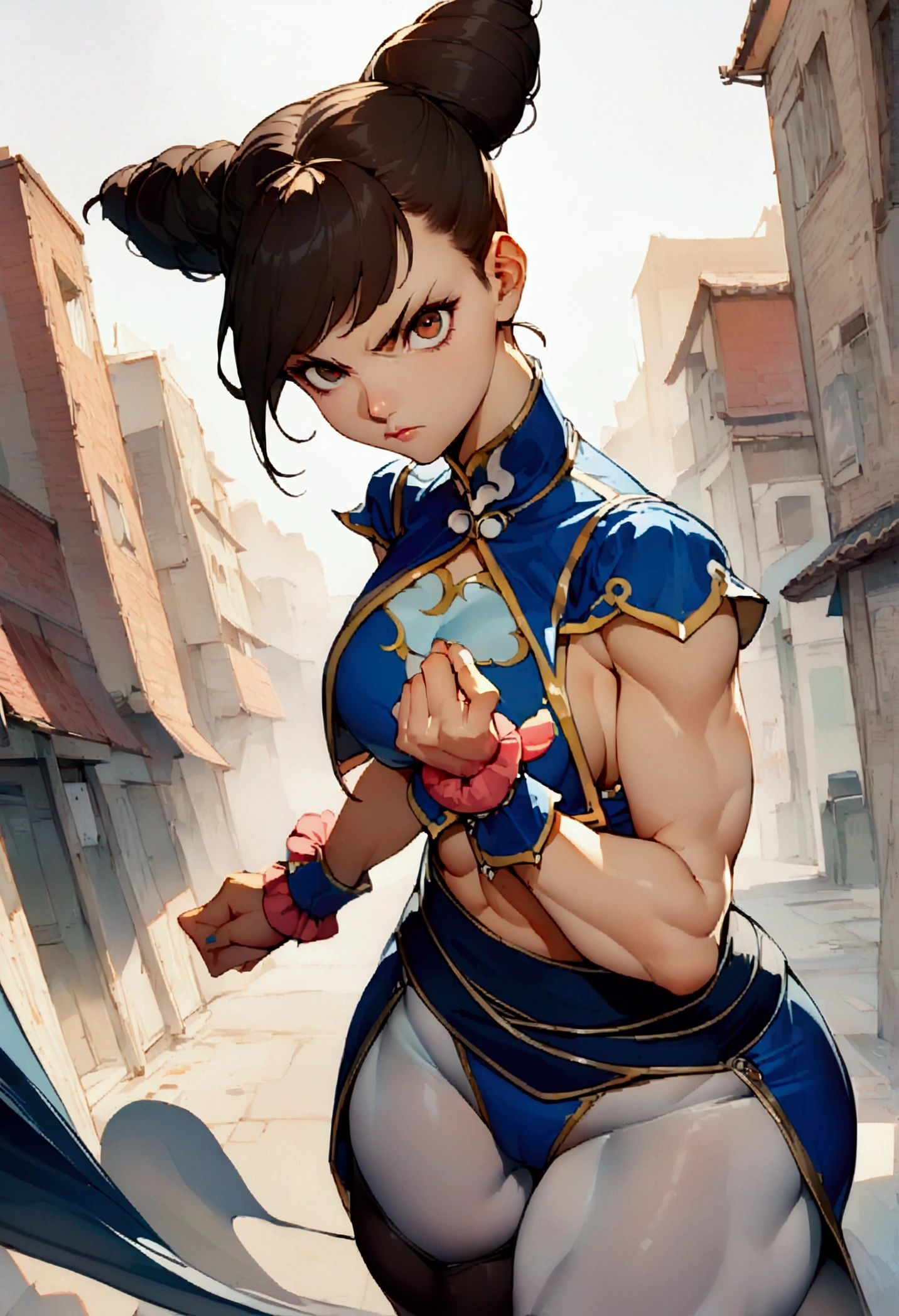 Chun-Li,beautiful young woman in classic blue uniform, thick - SeaArt AI