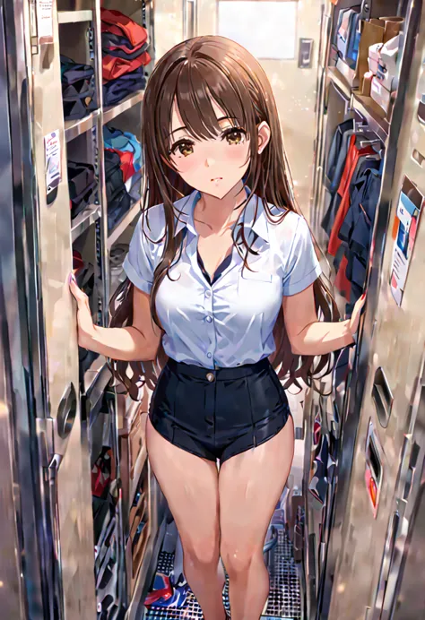 (((masterpiece) (((((highest quality))))((high resolution))))), very detailed, ultra-realistic, )、、locker room、open shirt、nipple...