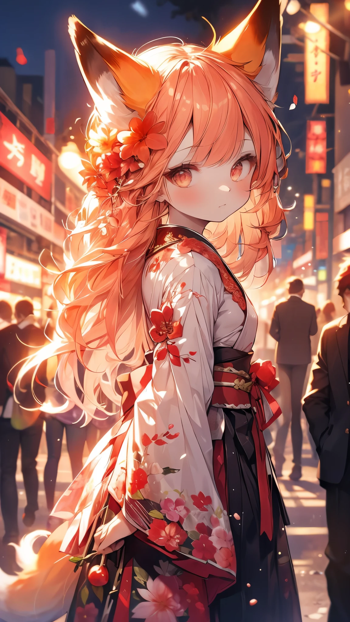 Cross-dressing,Crane plum,Orange Eyes,fox_ear,fox尾巴,Red_hair,Low-tied long hair,Hanfu,1 girl