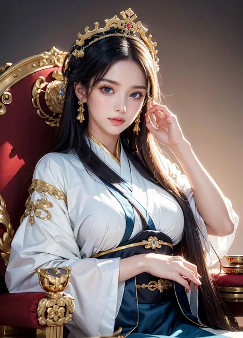 (Perfect details: 1.5, 8K wallpaper, Masterpiece, Best quality, Ultra-detailed) A woman, Emperor, Delicate facial features, Asia...