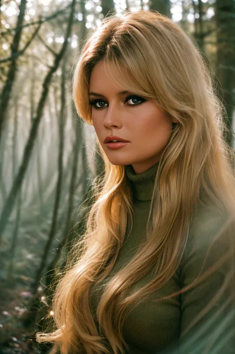 Detailed Photo of 1 bbardot woman with dark eye makeup, detailed face, Beautiful, Perfect Eyes, (highly detailed skin:1.1), perf...