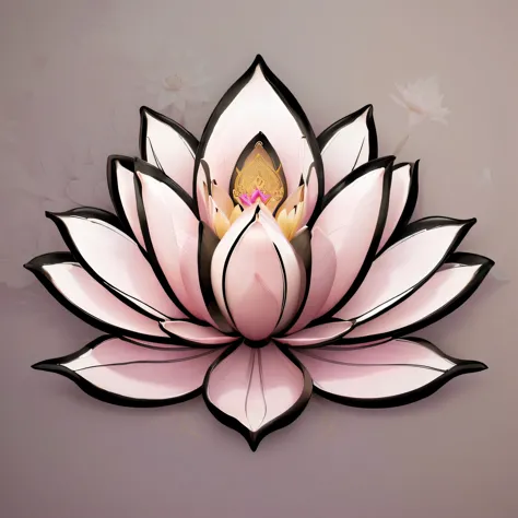 there is a pink flower with a golden center on a gray background, lotus flower, lotus, with lotus flowers, cel shading vector, lotus petals, lotus mandala, lotus flowers, sitting on a lotus flower, pink lotus queen, digital painting highly detailed, highly detailed vector art, black lotus, 3d tattoo design, rendered illustration, colorful illustration for tattoo