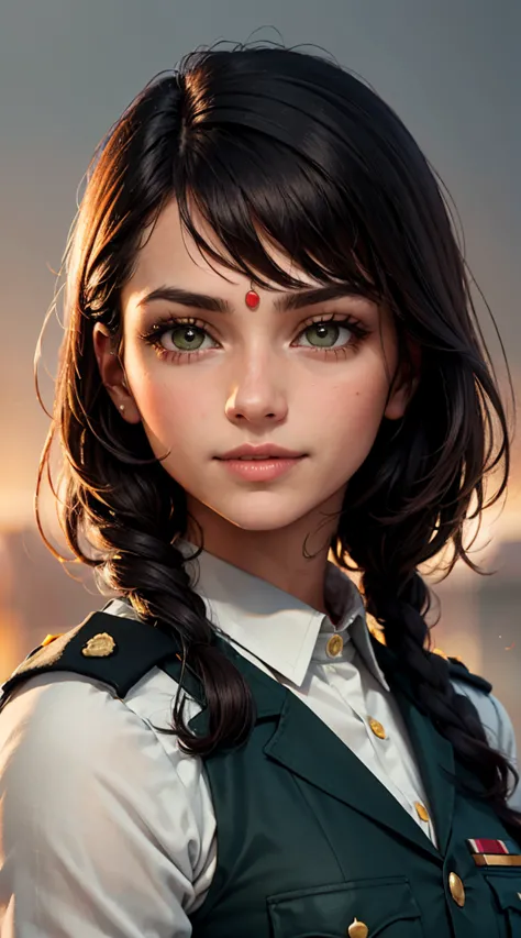 light smile, glowing skin, better quality, illustration, (realistic:1.4) 인도 여성 soldier, indian female officer, soldier, military...