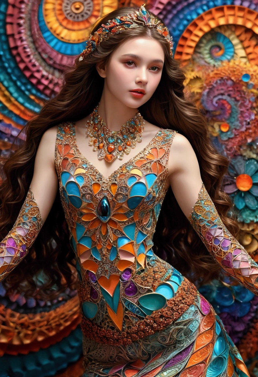 (masterpiece, top quality, best quality, official art, beautiful and aesthetic:1.2), (1girl:1.3), extremely detailed,(fractal art:1.2),colorful,highest detailed,(zentangle:1.2), (dynamic pose), (abstract background:1.5), (treditional dress:1.2), (shiny skin), (many colors:1.4), upper body