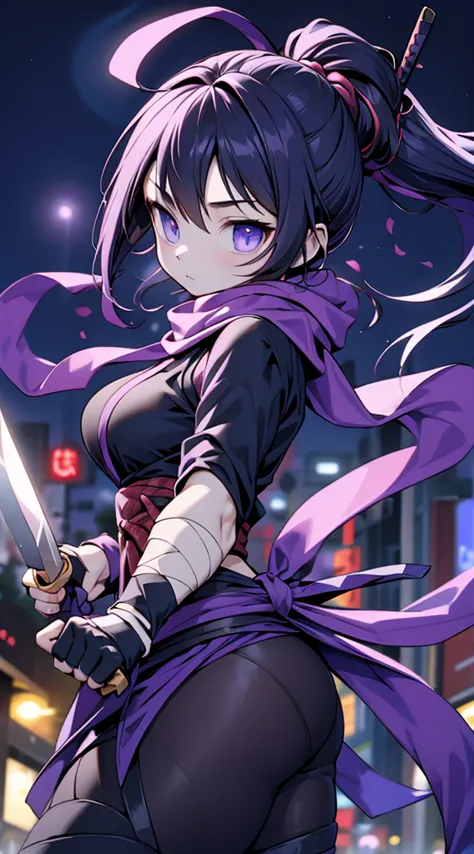 ninja girl，ninja clothing少女，scarf，scarf，purple with black，purple with black，ninja clothing，tights，nightwear，big ass，big butt，thi...