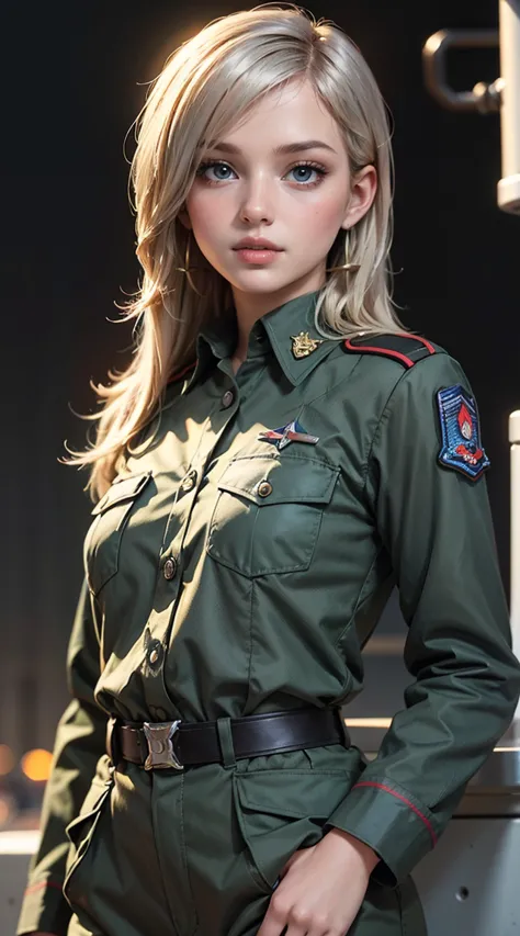 black woman, light smile, glowing skin, better quality, illustration, (realistic:1.4) 여성 soldier, female officer, soldier, milit...