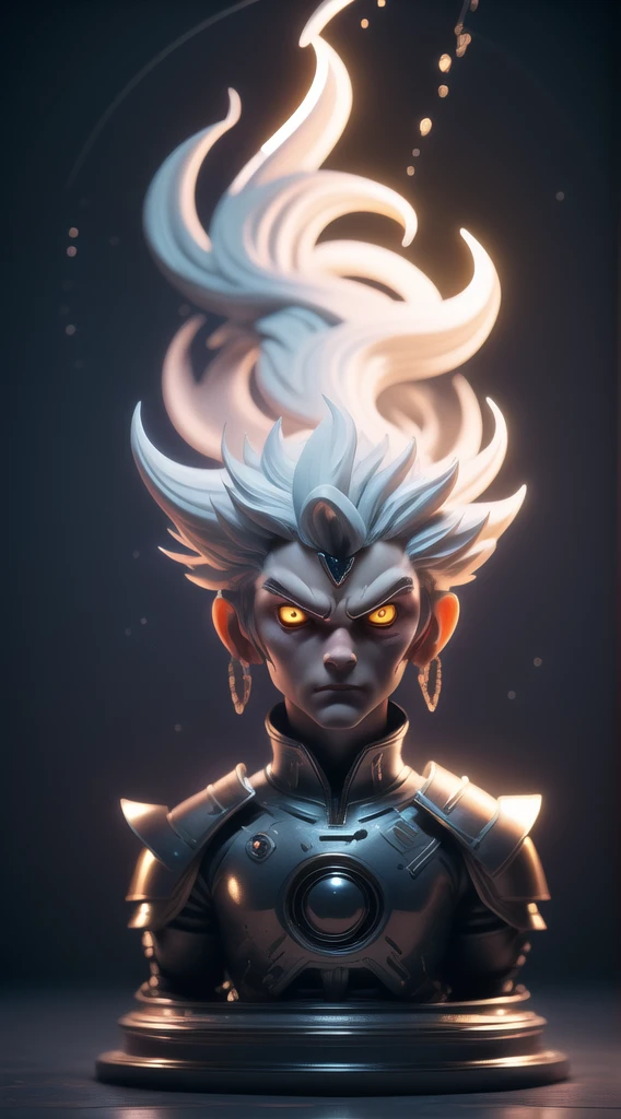 a galactic warrior, muscular, black rings, white eyes, dressed in dark blue armor, a sinture with an upside-down eye as a symbol, super sayan 3 blue haircut, top view of the body, which is in a galaxy