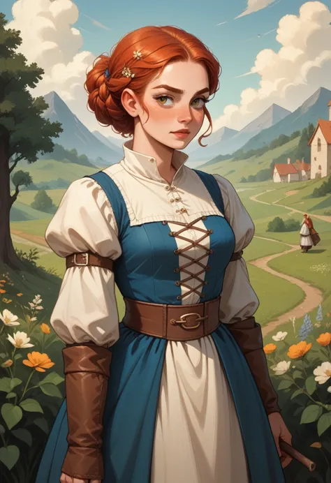 natural redhead girl, medieval clothing