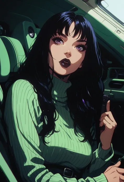 score_9, score_8_up, score_7_up, score_6_up, gundamwingcockpit, 1 girl, black hair with green tips, long hair, violet eyes, medi...