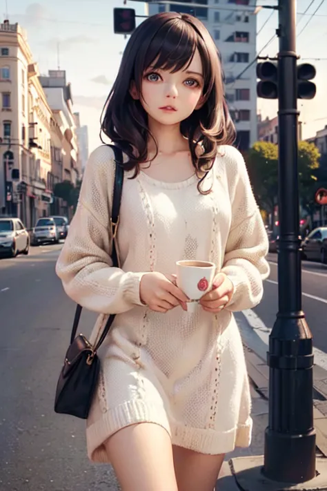 ((masterpiece, Highest quality, Very detailed)), girl, alone, 
Fashion Model, cute female model, Girlish style, Pink beige knit ...