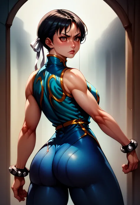 score_9, score_8_superior, score_7_superior, break, score_9, one girl, chunli (\street fighter)\, black hair, brown eyes, makesu...