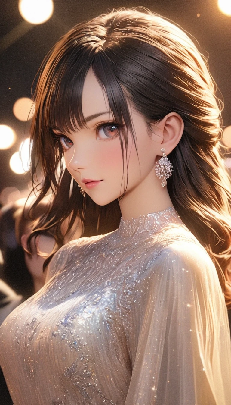 anime:1.5, ((A beautiful woman, female model and stylish modern clothes, full length portrait catwalk, camera flash, elegance, glamour : 1.5)), (Best Quality, 4k, 8k, High resolution, masterpiece: 1.2), ultra detailed, (realist, photo realist, photo realist : 1.37), HdR, HD, studio lighting, Ultra fine paint, sharp focus, Physically based representation, extremely detailed description, professional, vivid colors, bokeh, dramatic lighting, cinematographic composition