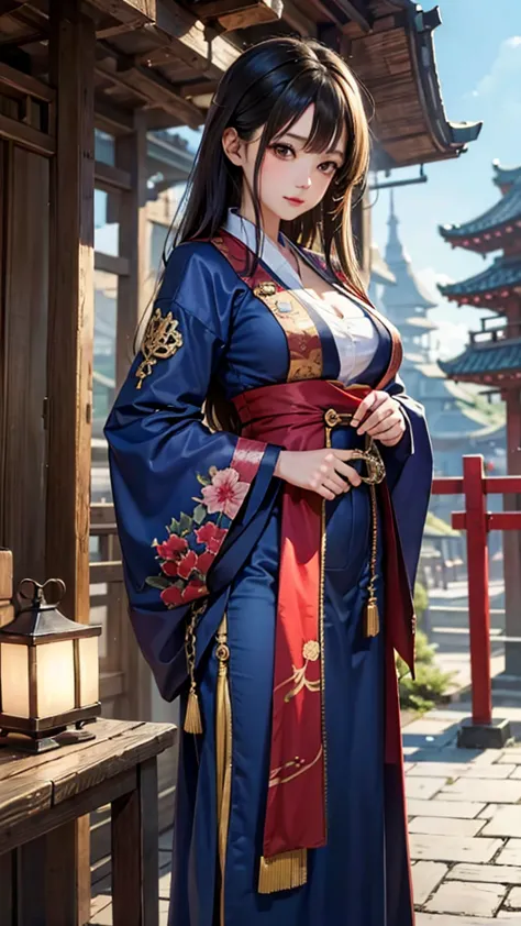 (Highest quality), girl,Oriental detailed background, Oriental cityscape, steampunk, Shrine maiden