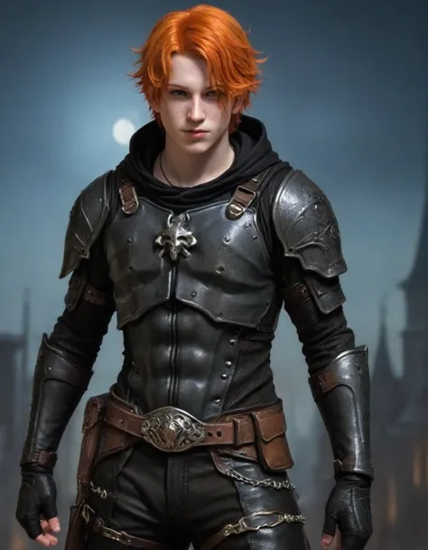 (pathfinder art:1.2), (masterpiece, best quality), intricate details, 1boy, single character, orange hair, pale skin, freckle, n...