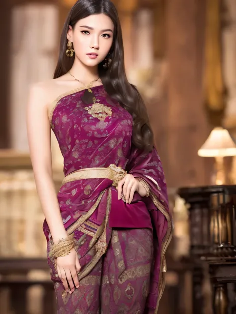 (RAW photo:1.2), (photorealistic:1.4),(masterpiece:1.3),(best quality:1.4),ultra high res,(detailed eyes),(detailed facial features),(detailed clothes features),HDR,8k resolution, solo focus,thai tradition dress,tradition shawl ,golden jewelry,1 girl ,facing to viewer,full body, depth of field,cinematic light,(adorable  girl with rim lighting :1.2), (((perfect body shape ))),,21 year old ,(Eurasian face),(pale skin),(gorgeous short hair:1.1),(dark hair:1.11), Random body orientation,